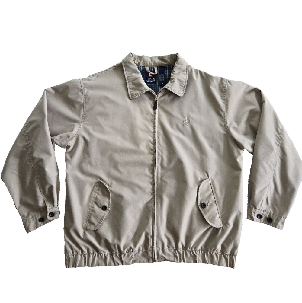 Chaps Jacket Mens L Tan Lightweight Harrington Casual Preppy Minimalist Dad Golf